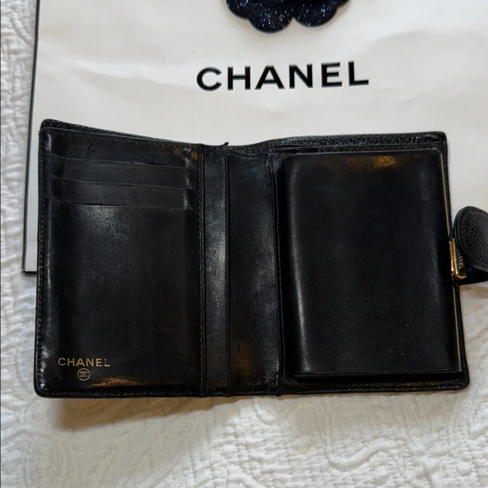 CHANEL Timeless CC Caviar Black Leather Wallet w/COA